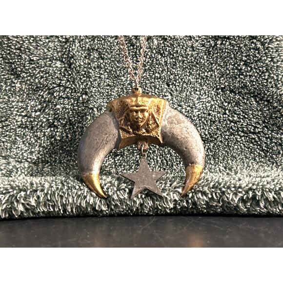 Rare Shriners Masonic Pharaoh Crescent Moon Star Symbol Pendant Necklace - Picture 5 of 10